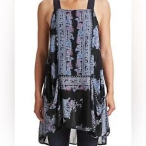 Free People Paradise Song Dress Black Floral Sleeveless mini pockets bohemian S